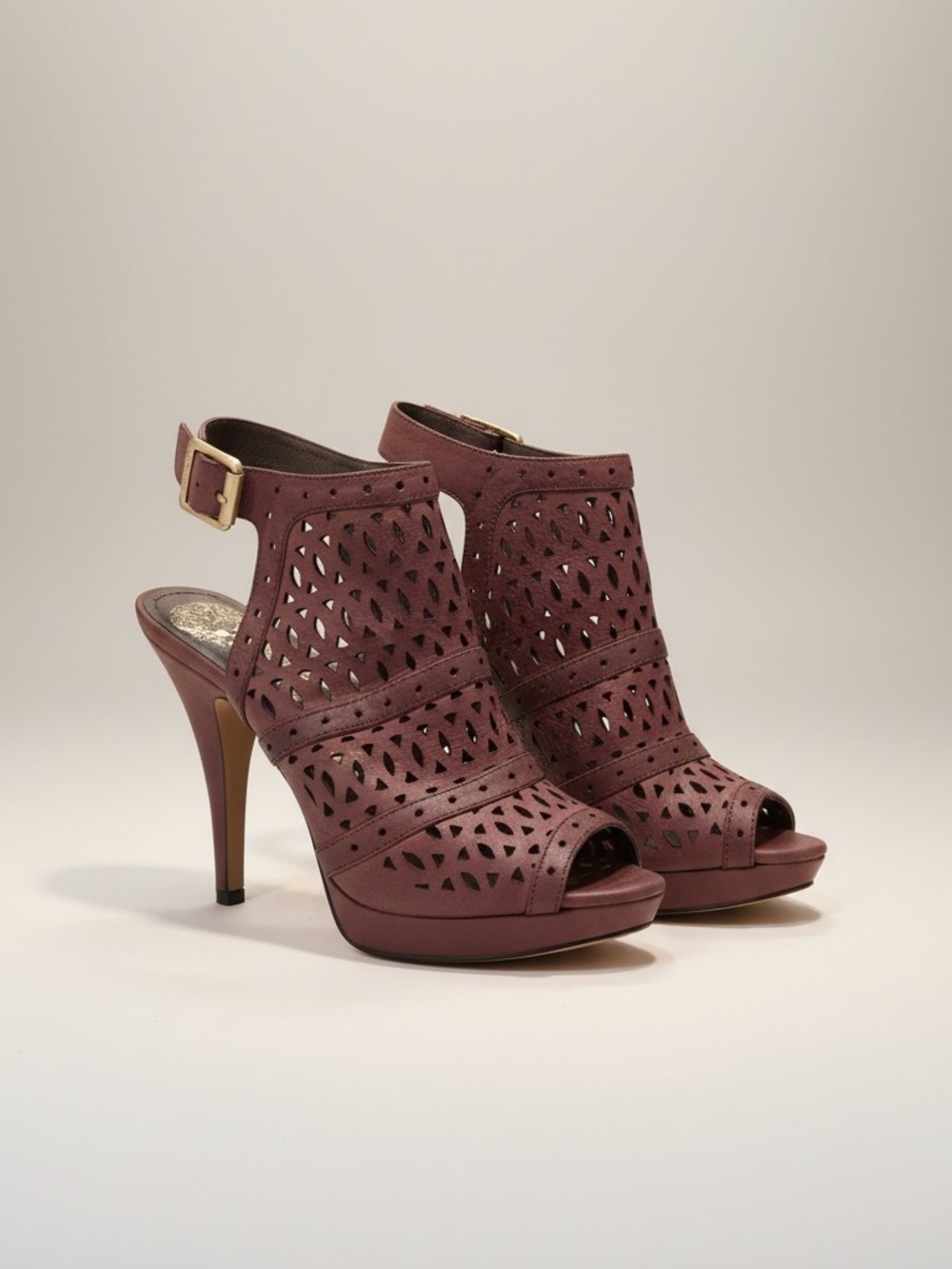 Vince Camuto VC-MIMIS Laser Cut Leather Slingback Heels Brown 8B